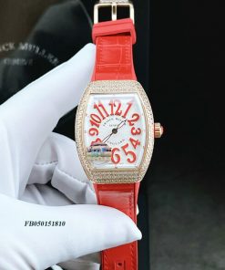 Đồng hồ nữ Franck Muller V32 ABF máy Thụy Sĩ viền đá dây đỏ siêu cấp