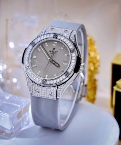 Đồng hồ Hublot Nữ Bigbang viền bạc full đá dây cao su cao cấp