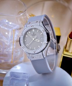 Đồng hồ Hublot Nữ Bigbang viền bạc full đá dây cao su cao cấp