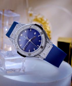 Đồng hồ Hublot Nữ Bigbang viền bạc full đá dây cao su cao cấp