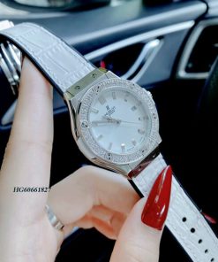 Đồng hồ Hublot Nữ Bigbang viền bạc dây vân da cao cấp