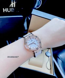 Đồng hồ Hublot Nữ Bigbang viền vàng dây vân da cao cấp