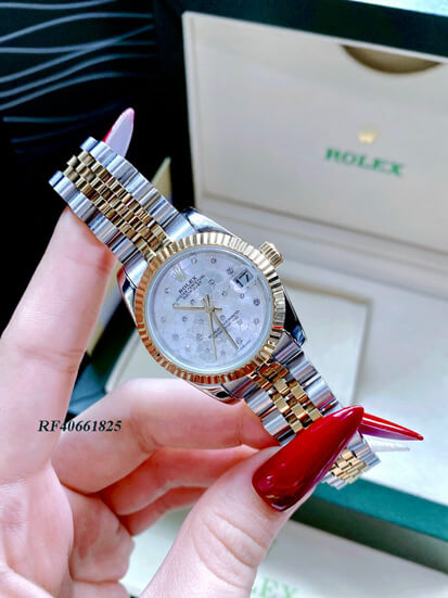 Đồng hồ nữ Rolex Lady Datejust mặt vân hoa viền trơn cao cấp
