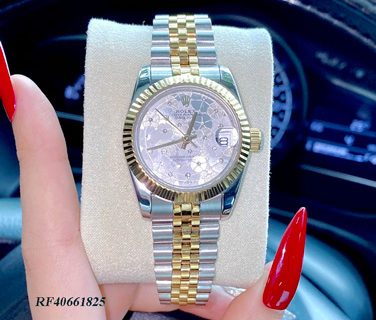 Đồng hồ nữ Rolex Lady Datejust mặt hồng vân hoa viền trơn cao cấp