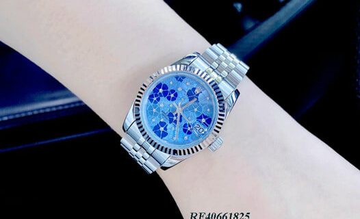 Đồng hồ nữ Rolex Lady Datejust mặt xanh vân hoa viền trơn cao cấp