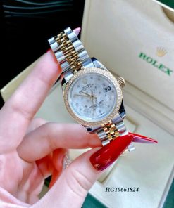 Đồng hồ nữ Rolex Lady Datejust viền đá mặt trắng đính hoa