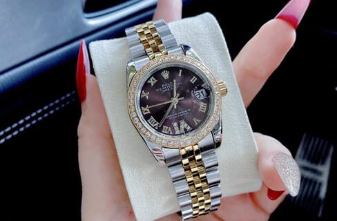 Đồng hồ nữ Rolex Lady Datejust mặt nâu số đính đá cao cấp