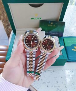 Đồng Hồ Rolex Nữ Nam dây demi gold máy pin Nhật cao cấp