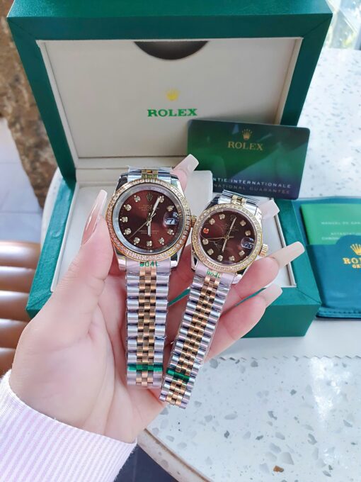 Đồng Hồ Rolex Nữ Nam dây demi gold máy pin Nhật cao cấp