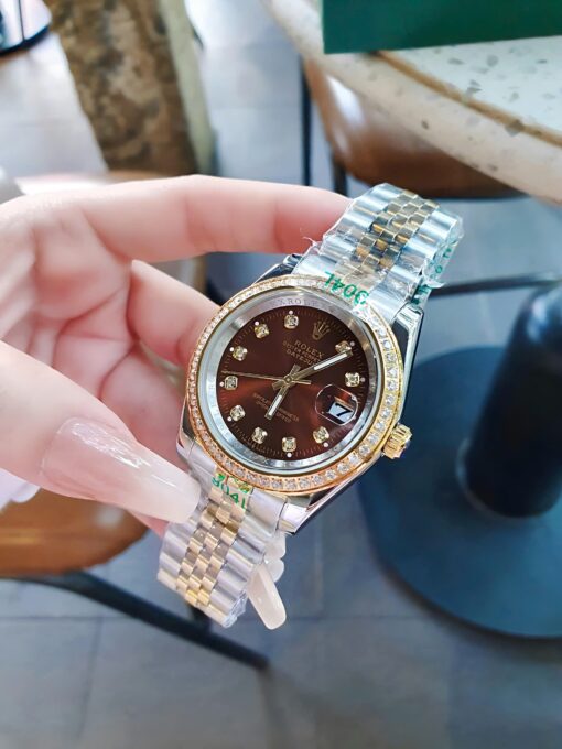 Đồng Hồ Rolex Nữ Nam dây demi gold máy pin Nhật cao cấp