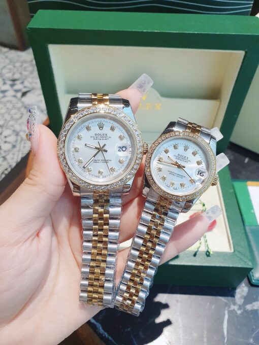 Đồng Hồ Rolex Nữ Nam dây demi gold máy pin Nhật cao cấp