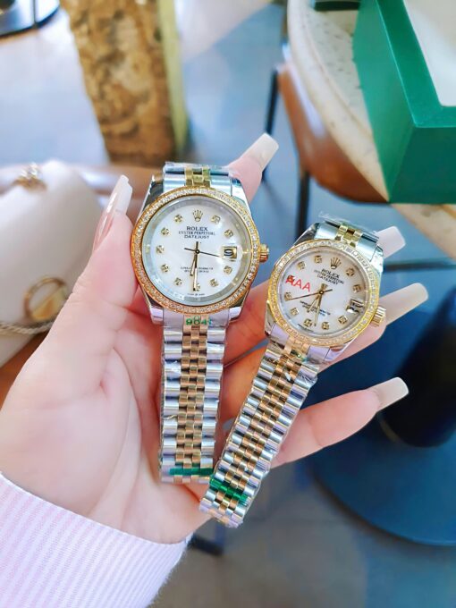 Đồng Hồ Rolex Nữ Nam dây demi gold máy pin Nhật cao cấp