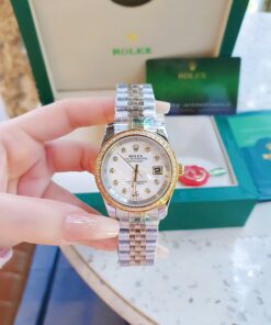 Đồng Hồ Rolex Nữ Nam dây demi gold máy pin Nhật cao cấp