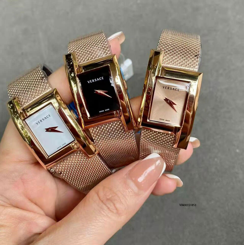 Đồng hồ Versace Greca Icon nữ mặt vuông dây thép không gỉ Rose gold
