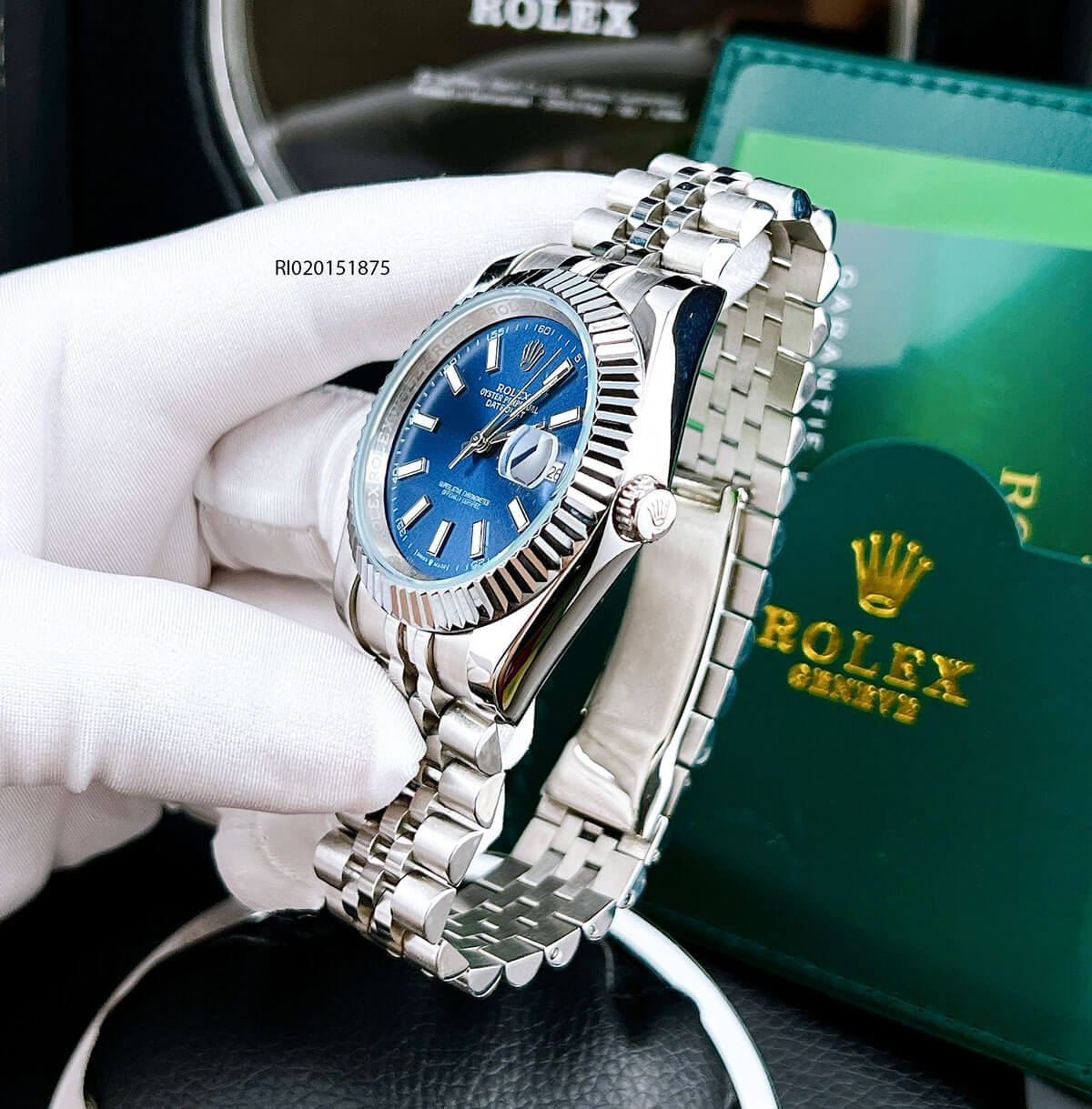 Đồng hồ Rolex Nam máy cơ mặt xanh dây không gỉ cao cấp