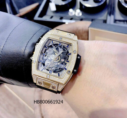 Đồng hồ đeo tay Hublot Nam Cơ Big Bang đính đá viền vàng cao cấp