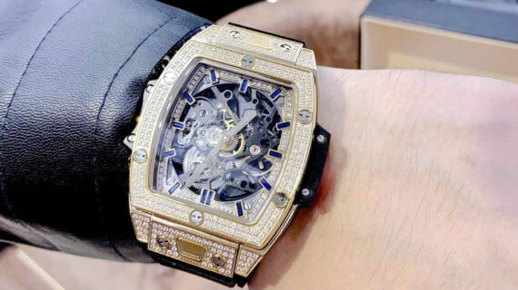 Đồng hồ đeo tay Hublot Nam Cơ Big Bang đính đá viền vàng cao cấp
