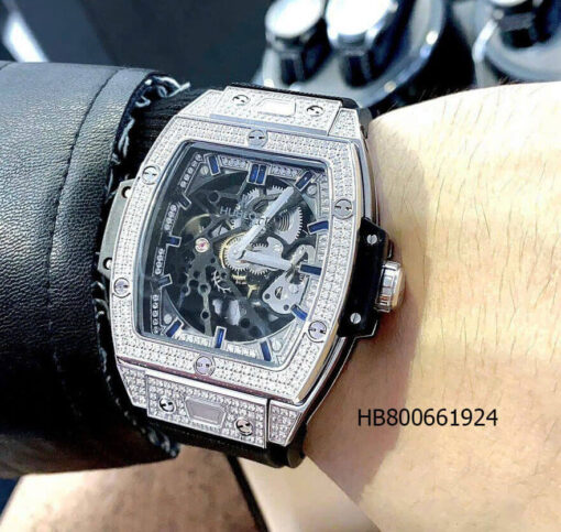 Đồng hồ đeo tay Hublot Nam Cơ Big Bang đính đá viền bạc cao cấp