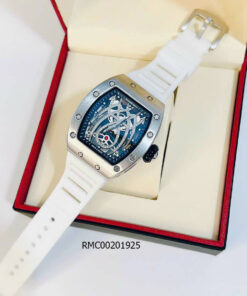 Đồng hồ Richard Mille nam dây cao su trắng viền bạc mặt nhện