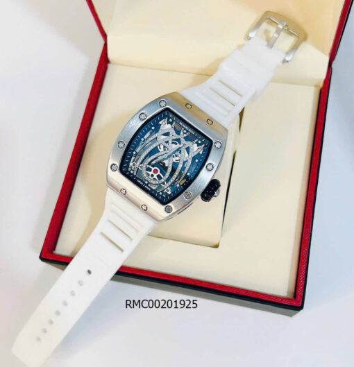 Đồng hồ Richard Mille nam dây cao su trắng viền bạc mặt nhện