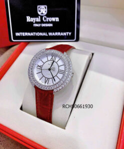 Đồng hồ Royal Crown nữ dây da đỏ chuẩn đá xoàn Mỹ