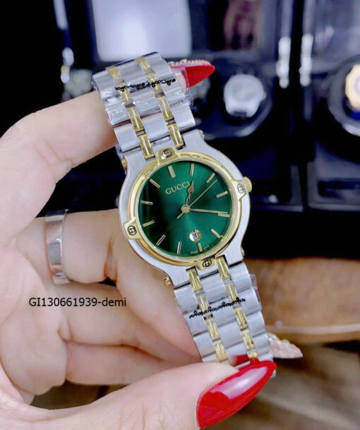 Đồng hồ Nữ Gucci Lady Quarzt Nhật thép không gỉ màu demi mặt xanh