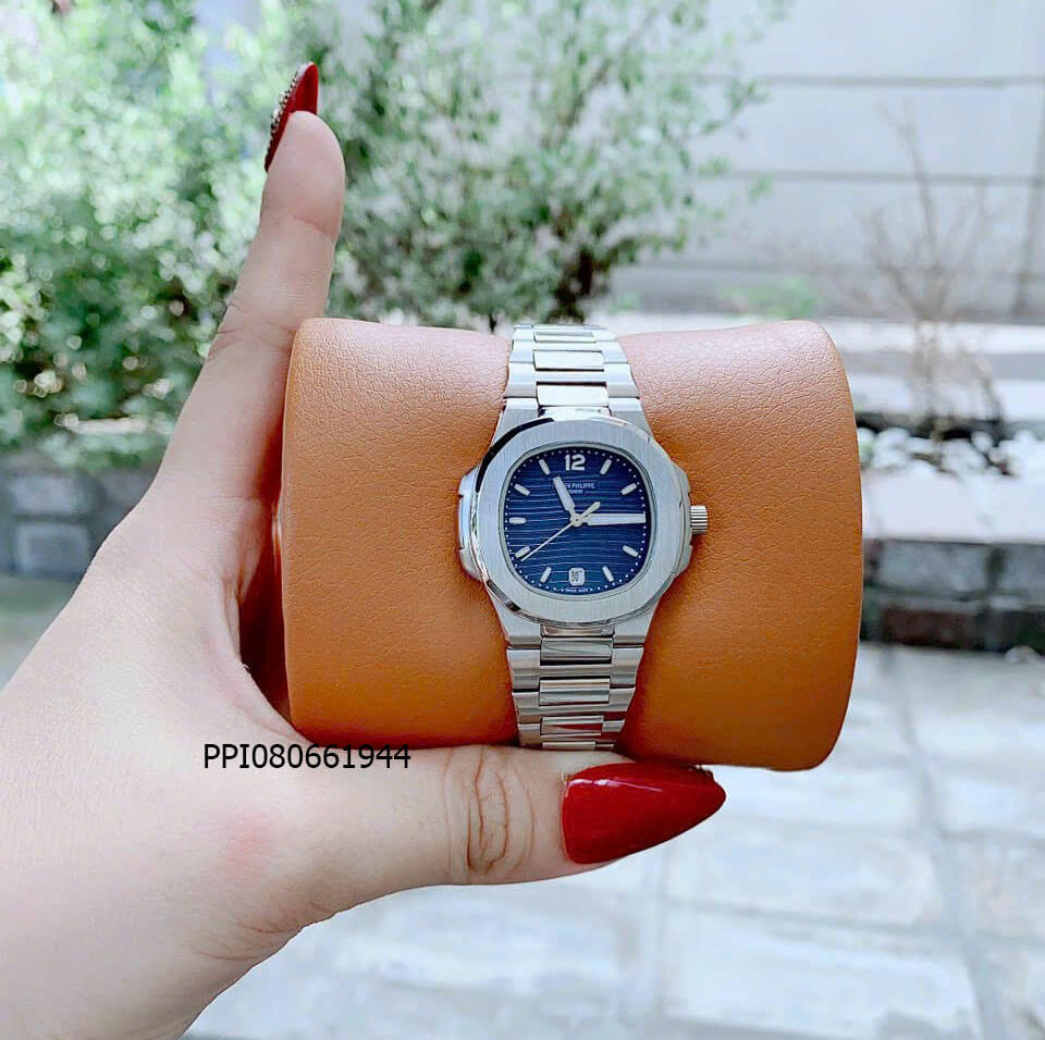 Đồng hồ nữ Patek Philippe NAUTILUS máy pin Nhật viền trơn mặt xanh dây thép không gỉ