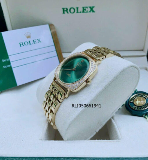 Đồng Hồ Rolex Nữ CELLINI dây vàng mặt xanh