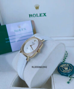 Đồng Hồ Rolex Nữ CELLINI Dây da trắng viền vàng cao cấp