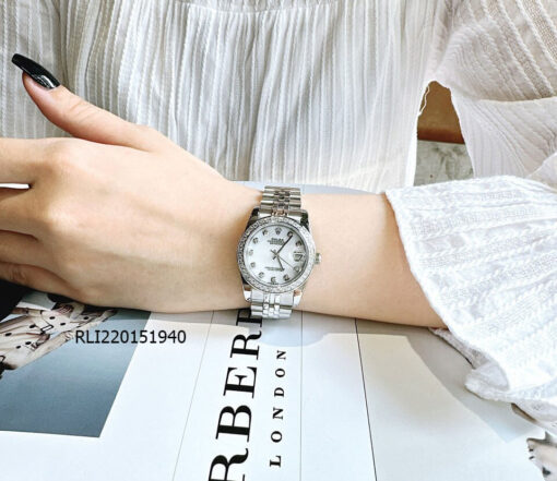 Đồng hồ Rolex DateJust nữ máy cơ dây thép không gỉ 31mm demi mặt trắng cao cấp