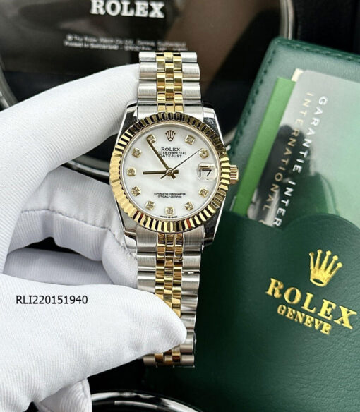 Đồng hồ Rolex DateJust nữ máy cơ dây thép không gỉ 31mm demi mặt trắng trơn cao cấp