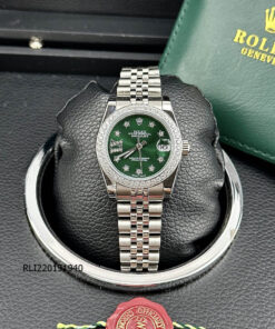 Đồng hồ Rolex DateJust nữ máy cơ dây thép không gỉ 31mm bạc mặt xanh cao cấp