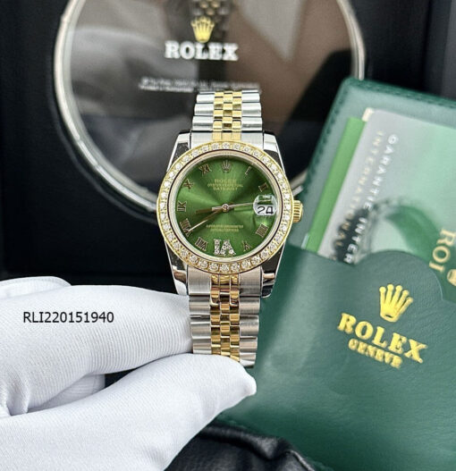 Đồng hồ Rolex DateJust nữ máy cơ dây thép không gỉ 31mm demi mặt xanh cao cấp