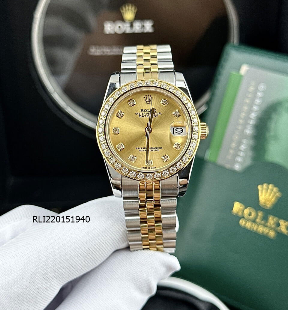 Đồng hồ Rolex DateJust nữ máy cơ dây thép không gỉ 31mm demi mặt vàng cao cấp