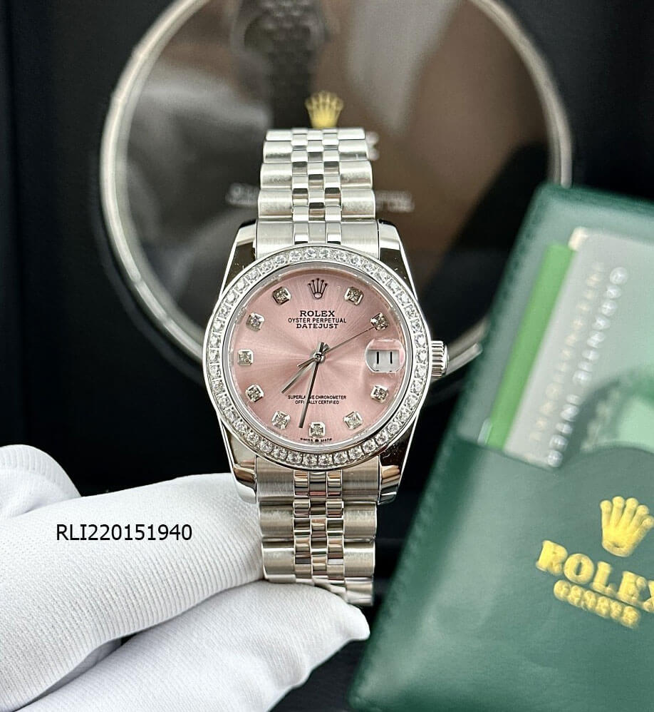 Đồng hồ Rolex DateJust nữ máy cơ dây thép không gỉ 31mm bạc mặt hồng cao cấp
