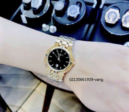 Đồng hồ Nữ Gucci Lady Quarzt Nhật thép không gỉ màu vàng mặt đen