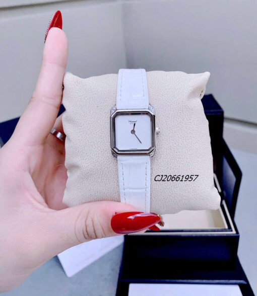Đồng hồ nữ Chopard LEATHER máy original Japan mặt vuông dây da trắng cao cấp