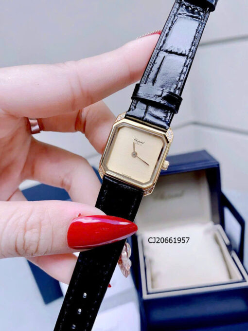 Đồng hồ nữ Chopard LEATHER máy original Japan mặt vuông dây da đen cao cấp