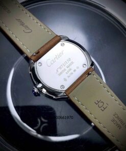 Đồng hồ Nam Cartier PEBBLE RE-EDITION dây da nâu viền bạc cao cấp