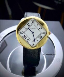 Đồng hồ Nam Cartier PEBBLE RE-EDITION dây đen viền vàng mặt trắng cao cấp