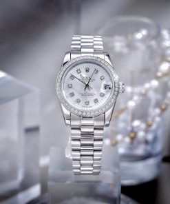 Đồng Hồ Nữ Rolex ROLEX DATEJUST dây president 3 mắc viền đá cao cấp