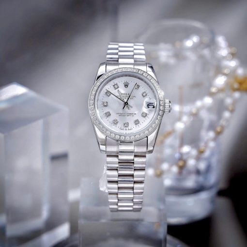 Đồng Hồ Nữ Rolex ROLEX DATEJUST dây president 3 mắc viền đá cao cấp