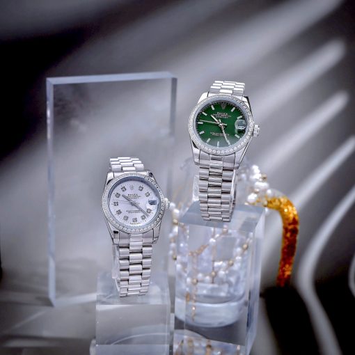 Đồng Hồ Nữ Rolex ROLEX DATEJUST dây president 3 mắc viền đá cao cấp