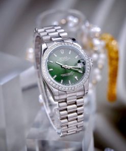 Đồng Hồ Nữ Rolex ROLEX DATEJUST dây president 3 mắc viền đá cao cấp