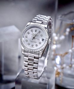 Đồng Hồ Nữ Rolex ROLEX DATEJUST dây president 3 mắc viền đá cao cấp