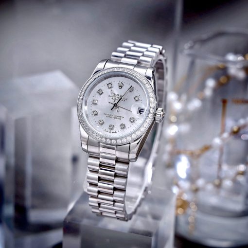 Đồng Hồ Nữ Rolex ROLEX DATEJUST dây president 3 mắc viền đá cao cấp