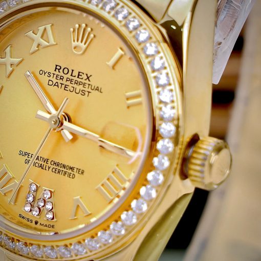 Đồng Hồ Nữ Rolex ROLEX DATEJUST dây president 3 mắc viền đá cao cấp