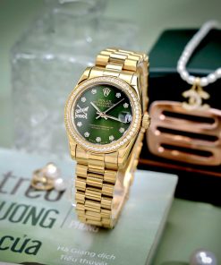 Đồng Hồ Nữ Rolex ROLEX DATEJUST dây president 3 mắc viền đá cao cấp