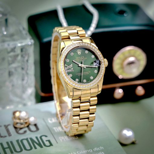 Đồng Hồ Nữ Rolex ROLEX DATEJUST dây president 3 mắc viền đá cao cấp