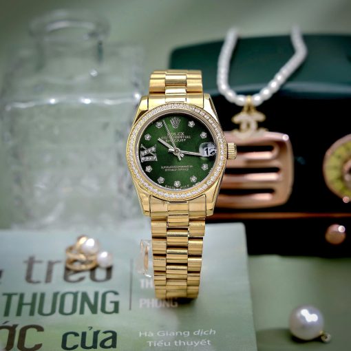 Đồng Hồ Nữ Rolex ROLEX DATEJUST dây president 3 mắc viền đá cao cấp